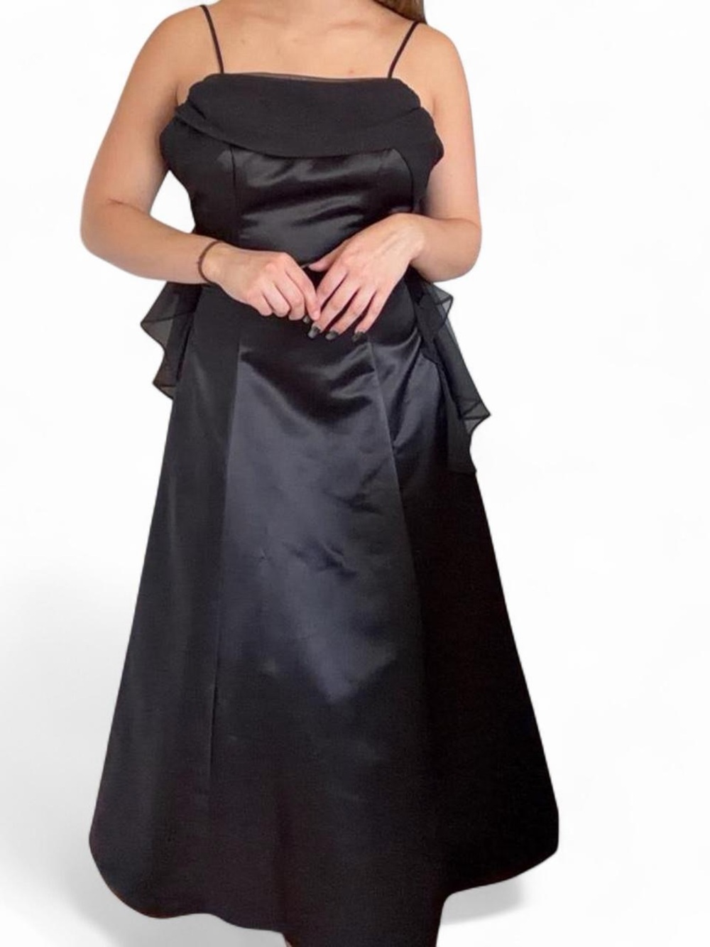 Black Satin A-Line Evening Dress with Spaghetti Straps